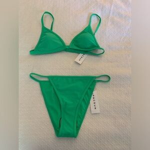 LA Hearts by PacSun Green Ribbed Triangle Bikini Top and Skinny Strap Bottom